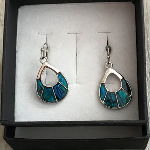 Silver and  Blue Abalone Teardrop Earrings